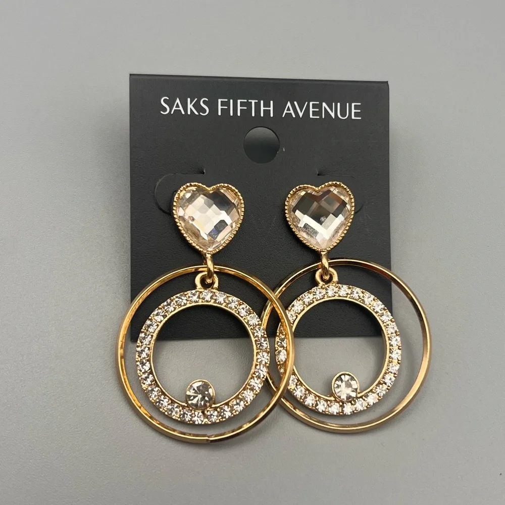 Saks Fifth Avenue Gold and Silver Crystal Heart Earrings